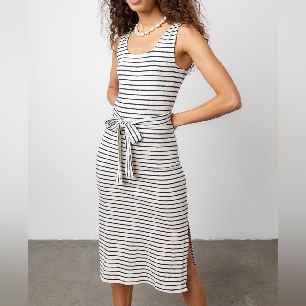 Rails Taylin Striped Midi Dress Small NWT Cotton Belted Ivory Blue